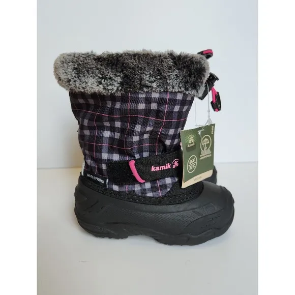 Kamik Mini T Snow Boots Toddler Girls 8 Black Pink Waterproof NEW