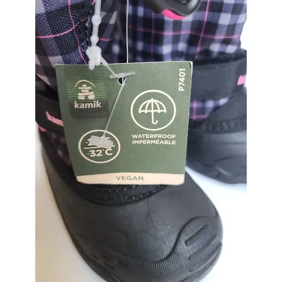 Kamik Mini T Snow Boots Toddler Girls 8 Black Pink Waterproof NEW