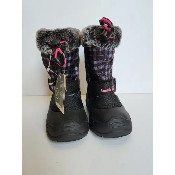 Kamik Mini T Snow Boots Toddler Girls 8 Black Pink Waterproof NEW