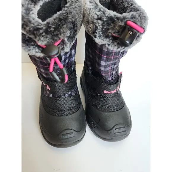Kamik Mini T Snow Boots Toddler Girls 8 Black Pink Waterproof NEW