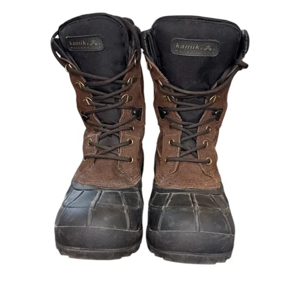 Kamik Nation Wide Brown and Black Rain &amp; Snow Boots with Waterproof Design Sz 9