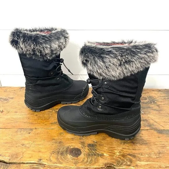Kamik Powdery 3 Black Faux Fur Trimmed Winter Snow Boots, Size Big Kids Size 5