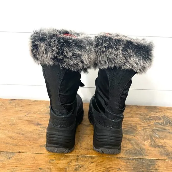 Kamik Powdery 3 Black Faux Fur Trimmed Winter Snow Boots, Size Big Kids Size 5