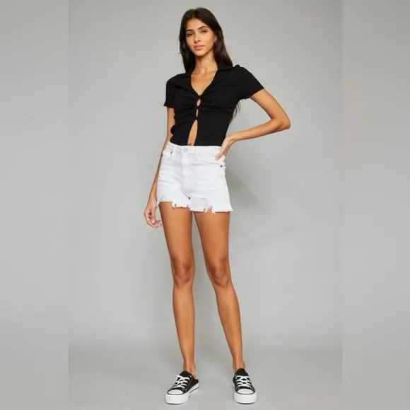 Kancan Full Size High Rise Frayed Hem Denim Shorts