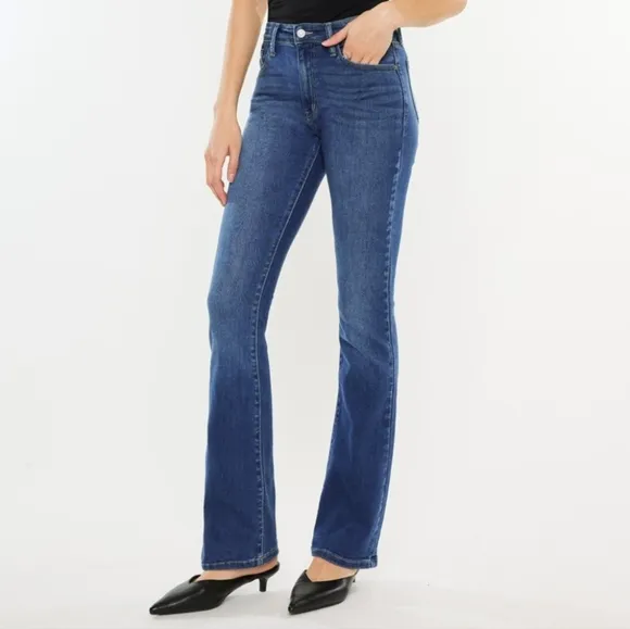 KanCan High-Rise Waist Classic Jeans Slim Fit Bootcut Hem Stone Wash Denim Pants
