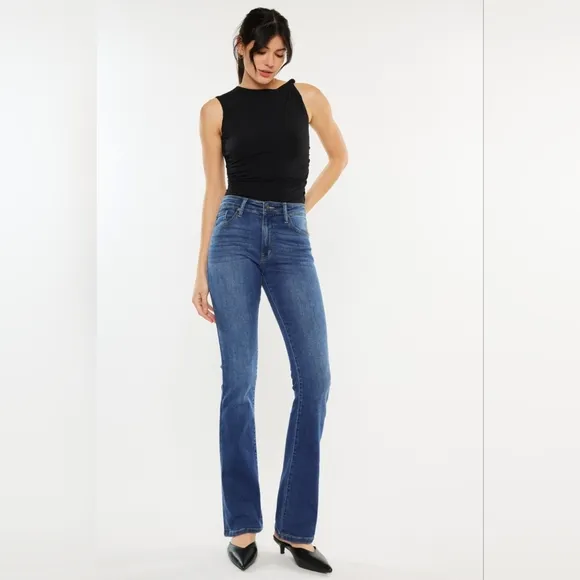 KanCan High-Rise Waist Classic Jeans Slim Fit Bootcut Hem Stone Wash Denim Pants