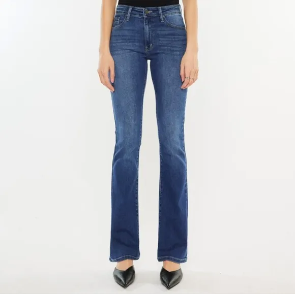 KanCan High-Rise Waist Classic Jeans Slim Fit Bootcut Hem Stone Wash Denim Pants