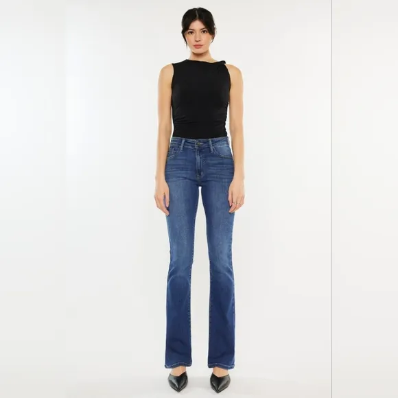 KanCan High-Rise Waist Classic Jeans Slim Fit Bootcut Hem Stone Wash Denim Pants