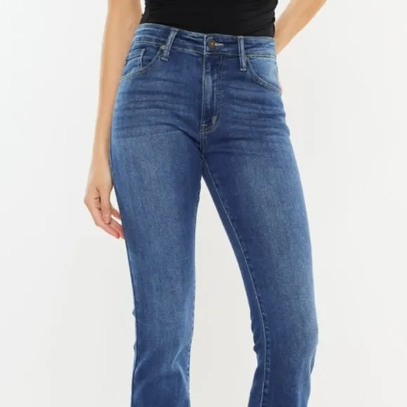 KanCan High-Rise Waist Classic Jeans Slim Fit Bootcut Hem Stone Wash Denim Pants
