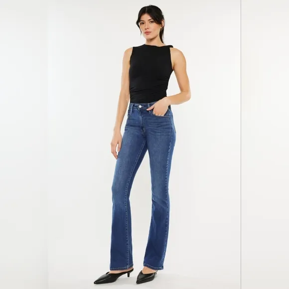 KanCan High-Rise Waist Classic Jeans Slim Fit Bootcut Hem Stone Wash Denim Pants