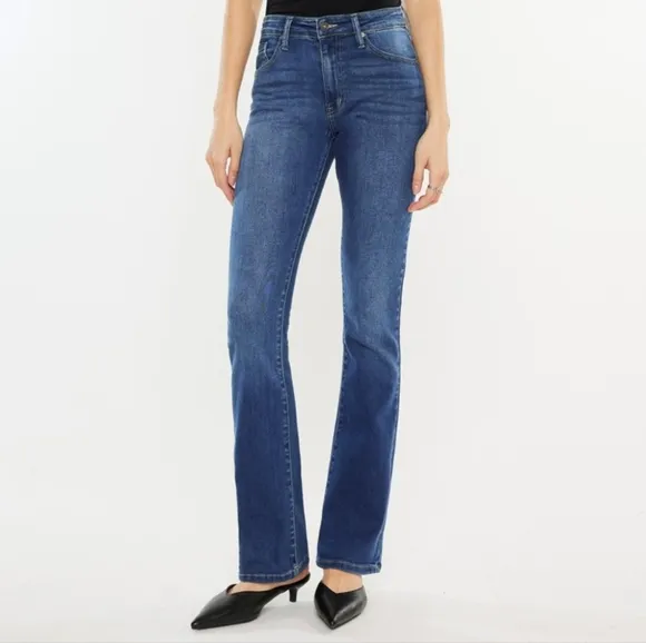 KanCan High-Rise Waist Classic Jeans Slim Fit Bootcut Hem Stone Wash Denim Pants