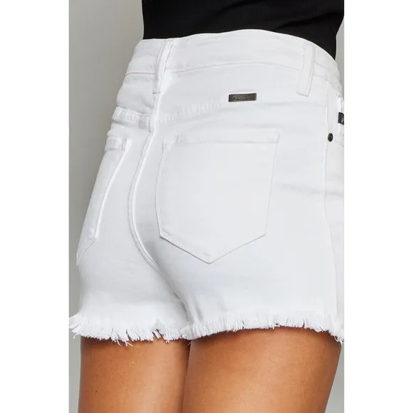 KANCAN White Distressed High Rise Frayed Hem Denim Shorts Summer NEW