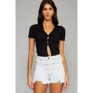 KANCAN White Distressed High Rise Frayed Hem Denim Shorts Summer NEW