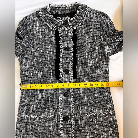 Karl Lagerfeld Black and White Tweed Coat with Fringe Size 2