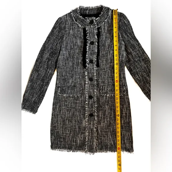 Karl Lagerfeld Black and White Tweed Coat with Fringe Size 2