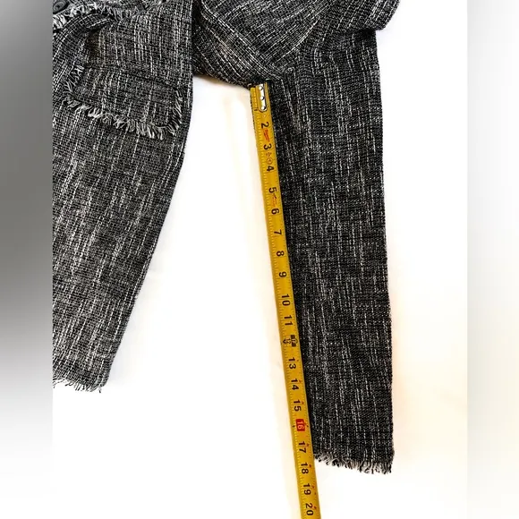 Karl Lagerfeld Black and White Tweed Coat with Fringe Size 2