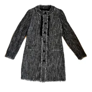 Karl Lagerfeld Black and White Tweed Coat with Fringe Size 2