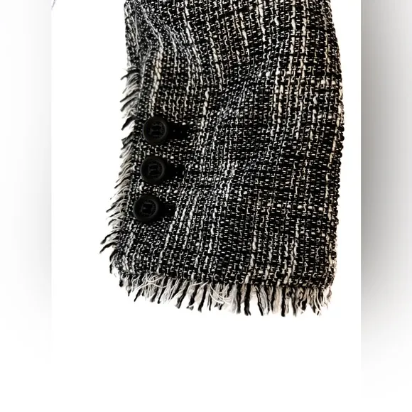 Karl Lagerfeld Black and White Tweed Coat with Fringe Size 2