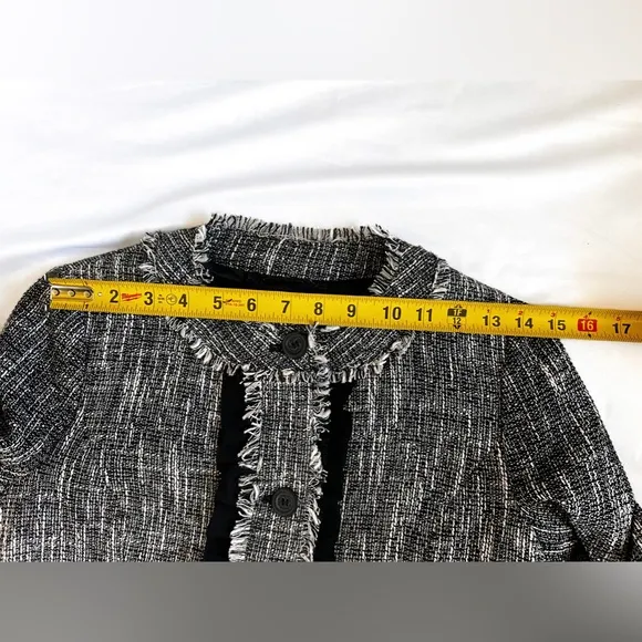 Karl Lagerfeld Black and White Tweed Coat with Fringe Size 2