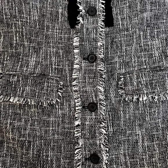Karl Lagerfeld Black and White Tweed Coat with Fringe Size 2