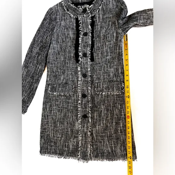 Karl Lagerfeld Black and White Tweed Coat with Fringe Size 2