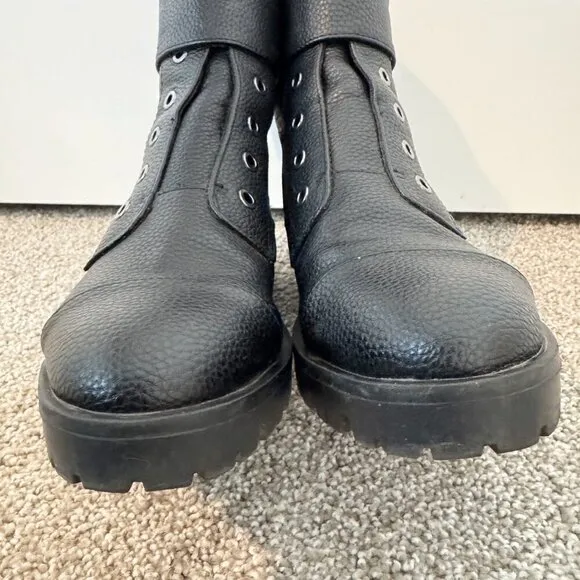 Karl Lagerfeld Paris Payson Lug Combat Moto Boots Heel Black Biker Winter Size 8