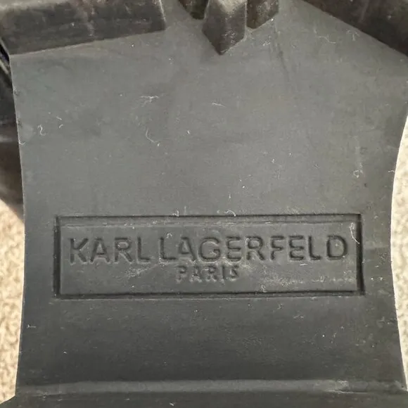 Karl Lagerfeld Paris Payson Lug Combat Moto Boots Heel Black Biker Winter Size 8