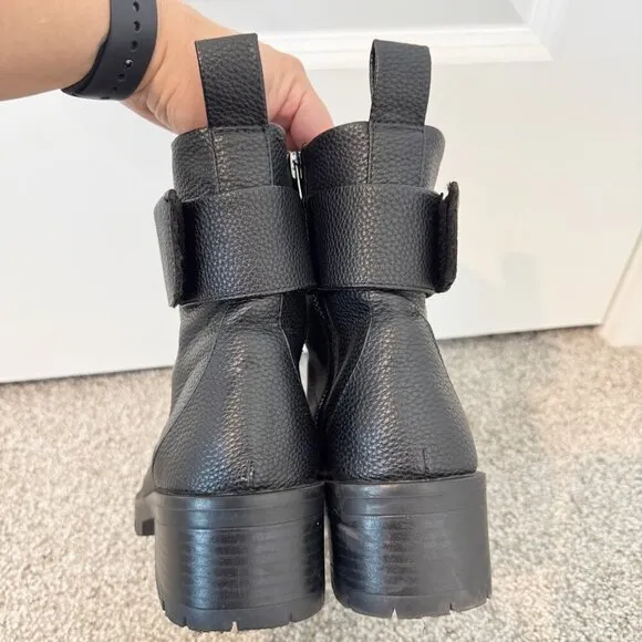 Karl Lagerfeld Paris Payson Lug Combat Moto Boots Heel Black Biker Winter Size 8