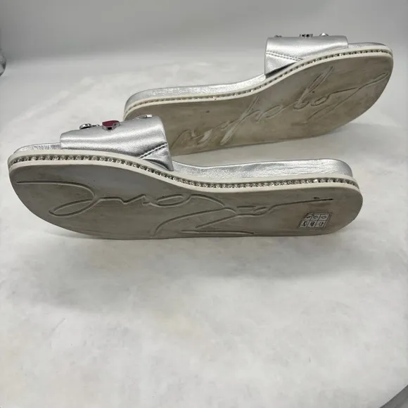 Karl Lagerfeld Silver Slide Sandals with Cartoon Design Size 6.5