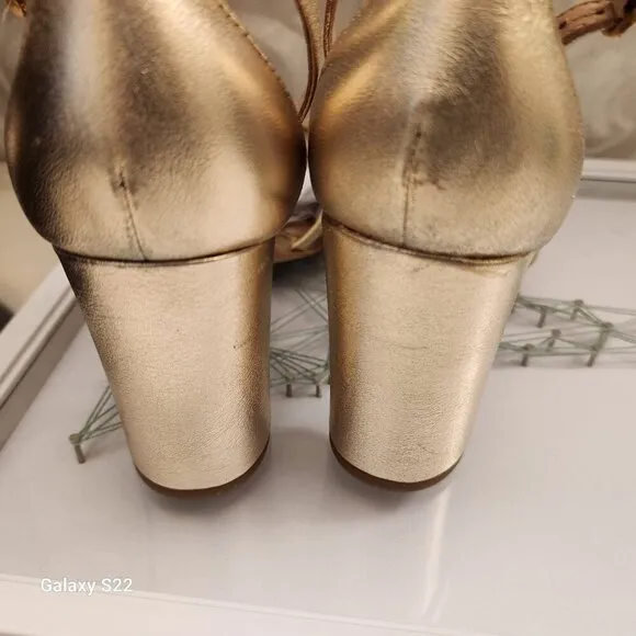 Kate Spade &quot;Flamenco&quot; Metallic Leather Heeled Sandals. Gold. NIB. Size 9