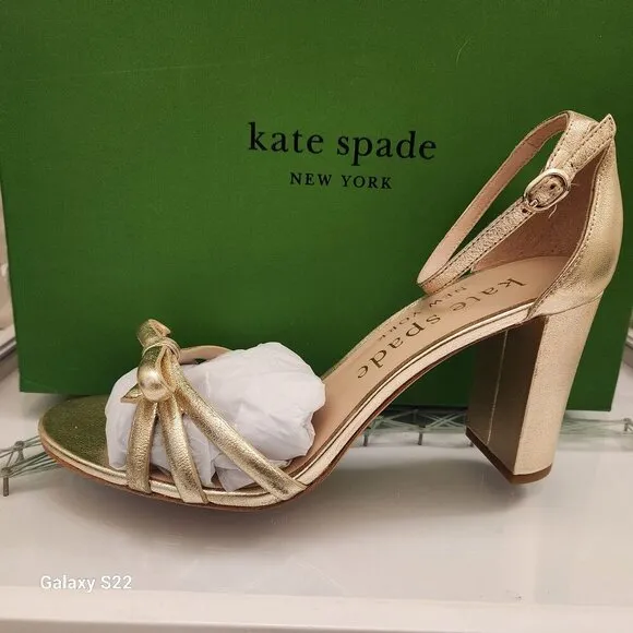 Kate Spade &quot;Flamenco&quot; Metallic Leather Heeled Sandals. Gold. NIB. Size 9