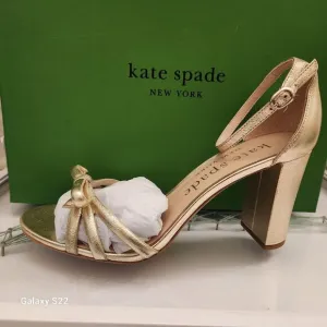 Kate Spade &quot;Flamenco&quot; Metallic Leather Heeled Sandals. Gold. NIB. Size 9