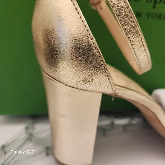 Kate Spade &quot;Flamenco&quot; Metallic Leather Heeled Sandals. Gold. NIB. Size 9