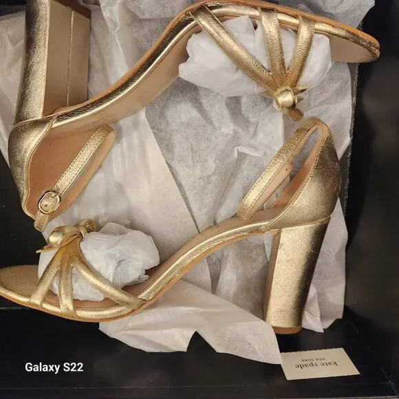 Kate Spade &quot;Flamenco&quot; Metallic Leather Heeled Sandals. Gold. NIB. Size 9