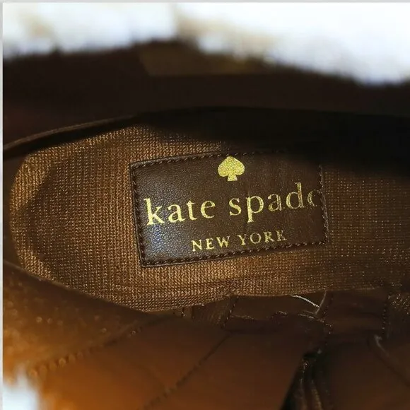 Kate Spade Ankle Boot Women 6 Brown White Suede Bailee Winter Fur Trim Zip KA166