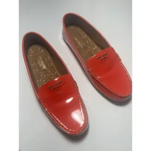 Kate Spade Cow Leather Slip on Loafer Shoes Womens Sz 8 Bright Orange Casual