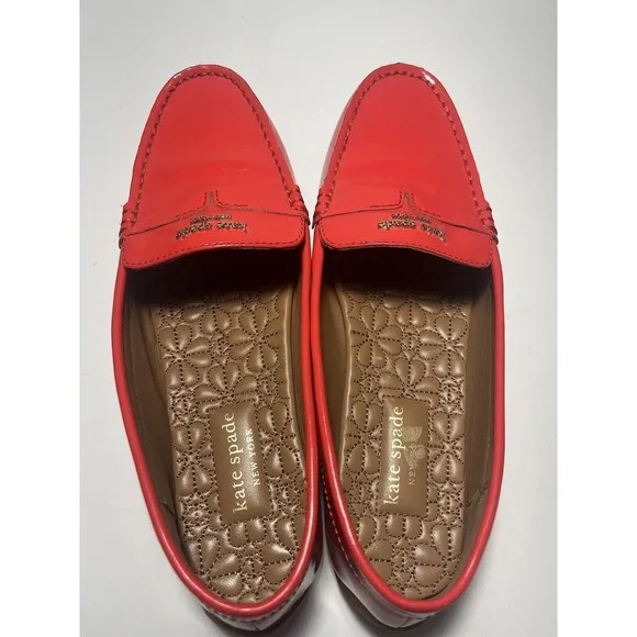 Kate Spade Cow Leather Slip on Loafer Shoes Womens Sz 8 Bright Orange Casual