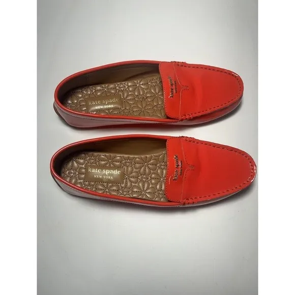 Kate Spade Cow Leather Slip on Loafer Shoes Womens Sz 8 Bright Orange Casual