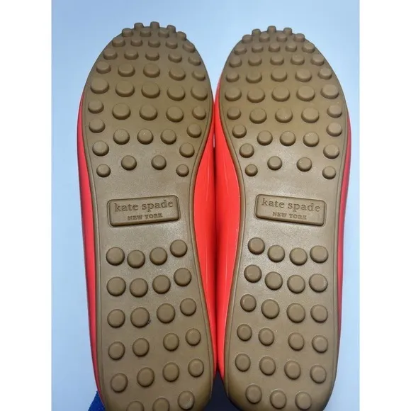 Kate Spade Cow Leather Slip on Loafer Shoes Womens Sz 8 Bright Orange Casual