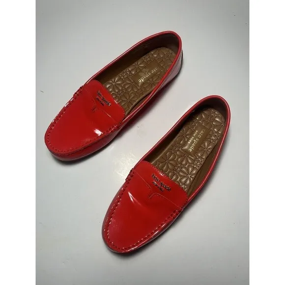 Kate Spade Cow Leather Slip on Loafer Shoes Womens Sz 8 Bright Orange Casual