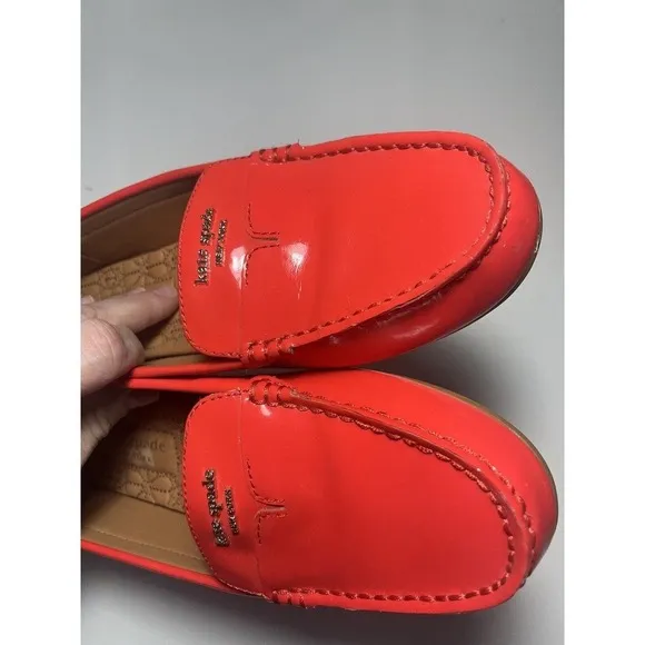 Kate Spade Cow Leather Slip on Loafer Shoes Womens Sz 8 Bright Orange Casual