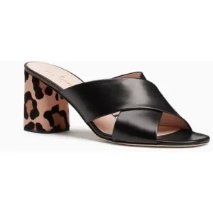 Kate Spade Denault Black Leather Leopard Calfhair Criss-Cross Sandals size 10