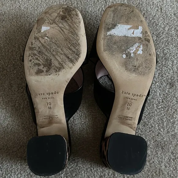 Kate Spade Denault Black Leather Leopard Calfhair Criss-Cross Sandals size 10