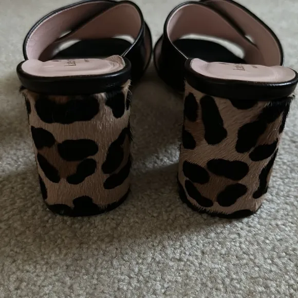 Kate Spade Denault Black Leather Leopard Calfhair Criss-Cross Sandals size 10