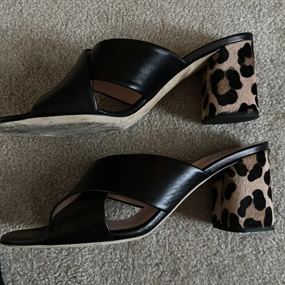 Kate Spade Denault Black Leather Leopard Calfhair Criss-Cross Sandals size 10