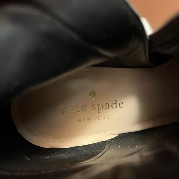 Kate Spade Langley black/gold suede tie ankle boots 7.5M