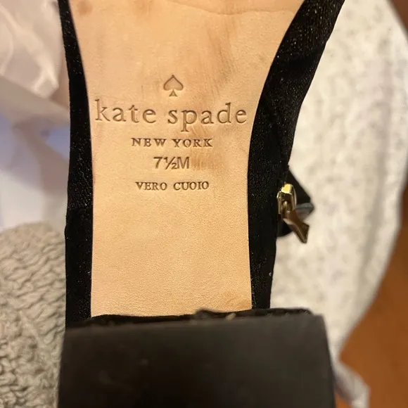 Kate Spade Langley black/gold suede tie ankle boots 7.5M