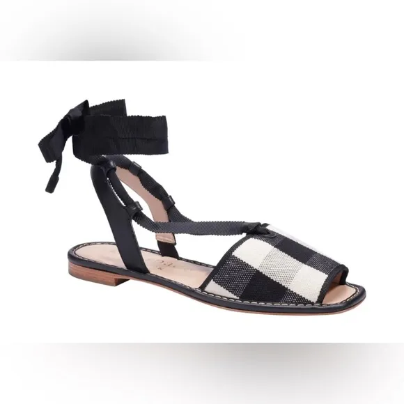 Kate Spade Maggie Square Toe Checkered Fabric Sandals