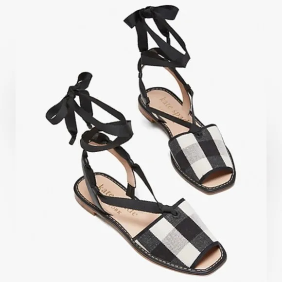 Kate Spade Maggie Square Toe Checkered Fabric Sandals