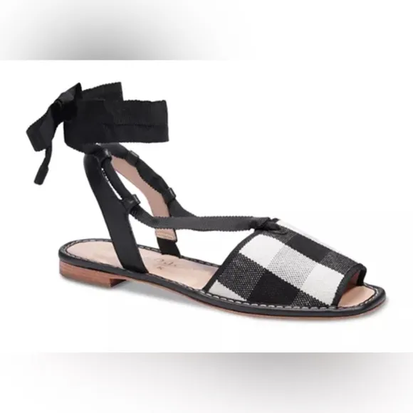 Kate Spade Maggie Square Toe Checkered Fabric Sandals